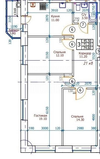 Фото №2: 3-комнатная квартира 74 м² - Михайловск, коттеджный  Адмирал, б-р Михайловский, 29