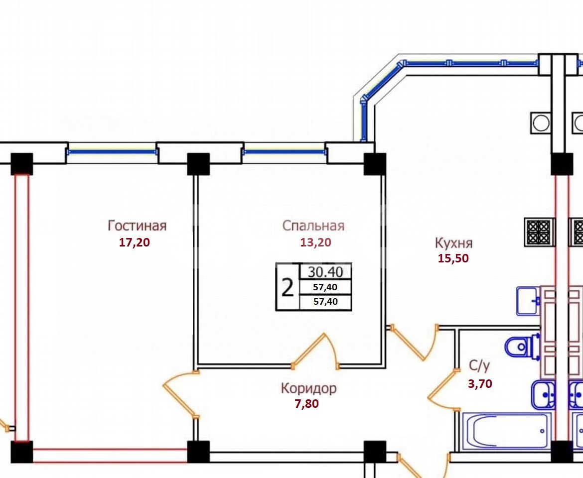 Фото №2: 2-комнатная квартира 58 м² - Ставрополь, жилой комплекс Параллель, ул. 45-я Параллель, 87