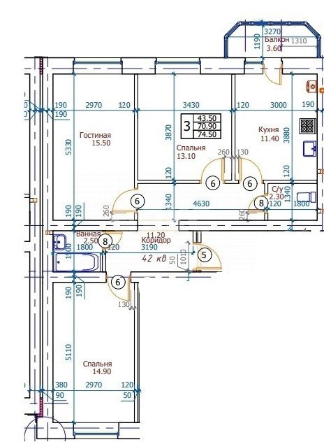 Фото №2: 3-комнатная квартира 74 м² - Михайловск, коттеджный  Адмирал, б-р Михайловский, 29