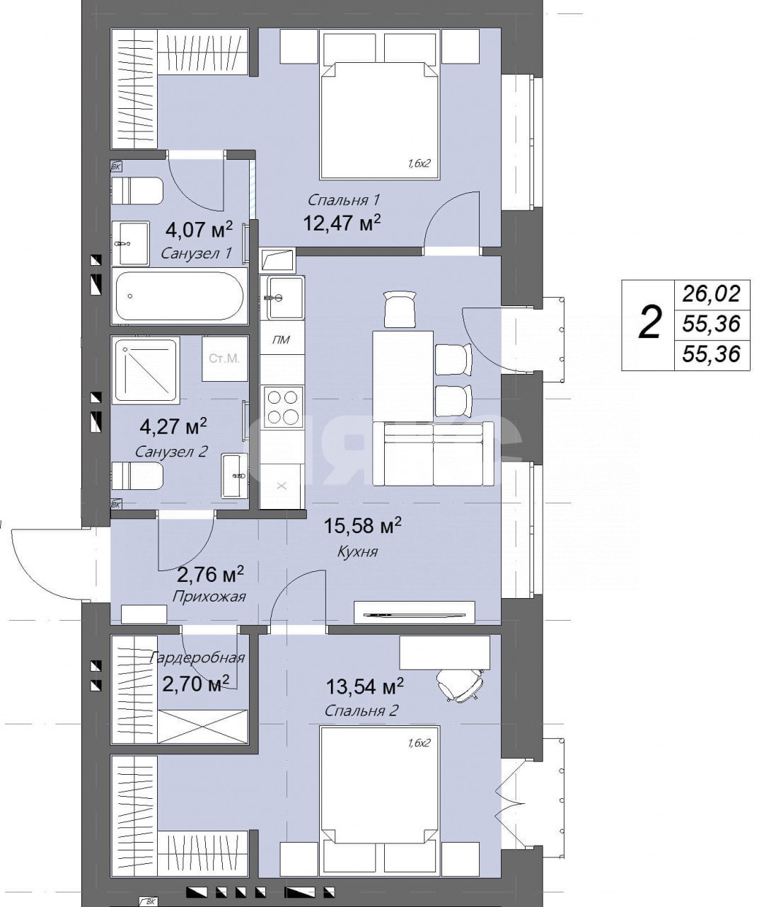 Фото №10: 2-комнатная квартира 55 м² - Ленино, квартал 4/2, ул. Школьная, 6