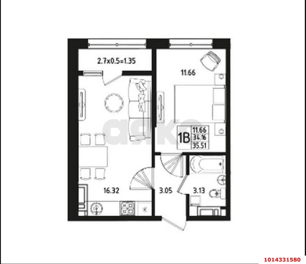 Фото №5: 1-комнатная квартира 35 м² - Новая Адыгея, ул. Песочная