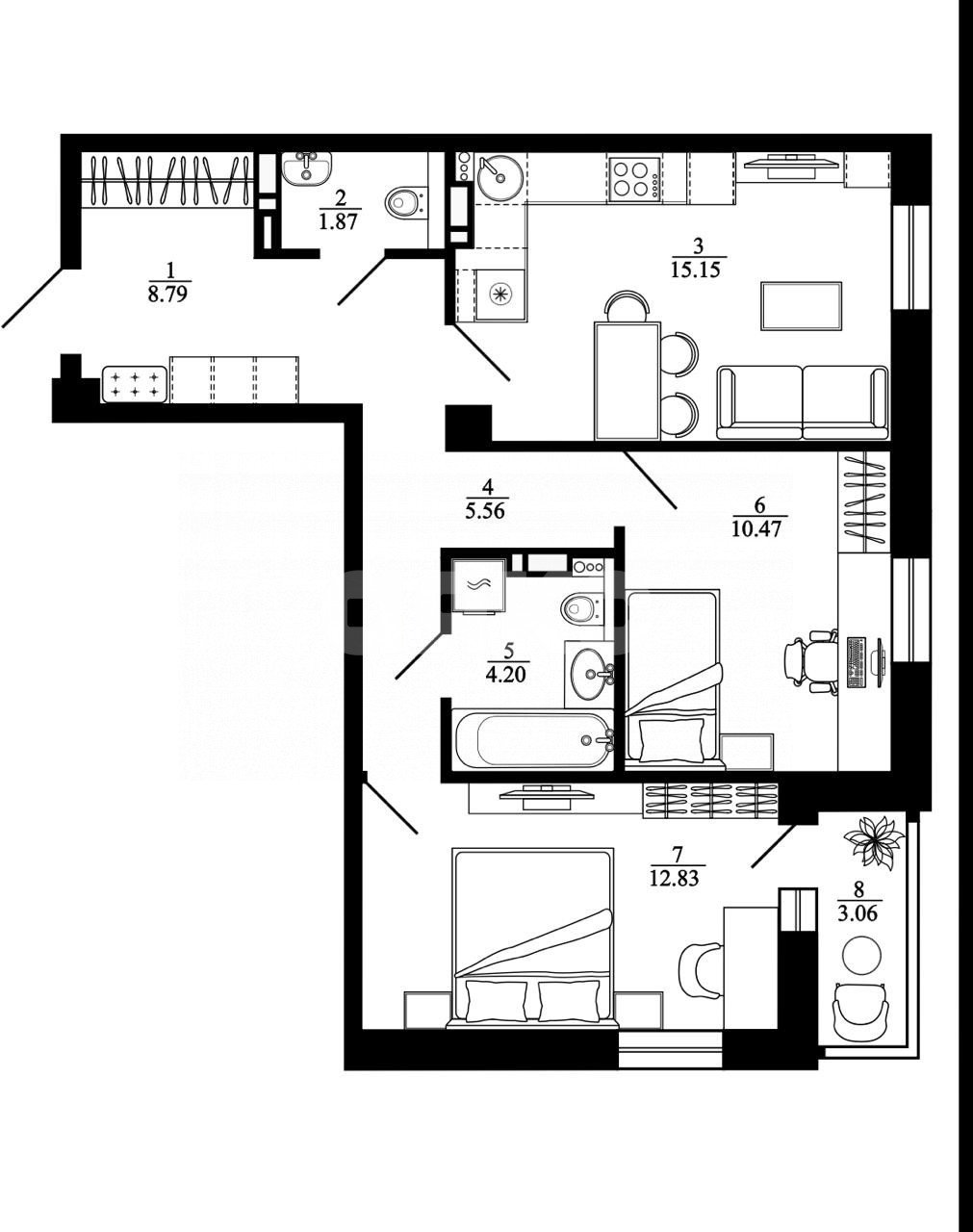 Фото №3: 3-комнатная квартира 60 м² - Липецк, ЖК Коллекционер, пр-кт Победы, 99