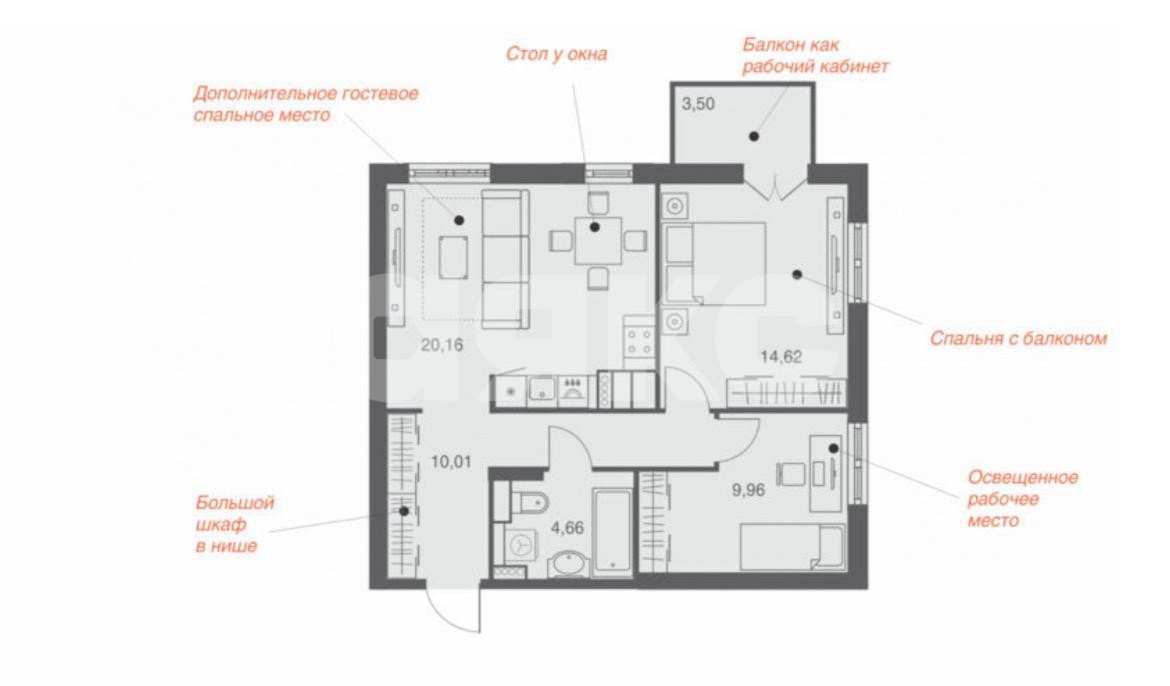 Фото №5: 2-комнатная квартира 62 м² - Липецк, ЖК На Депутатской, ул. Депутатская, 60