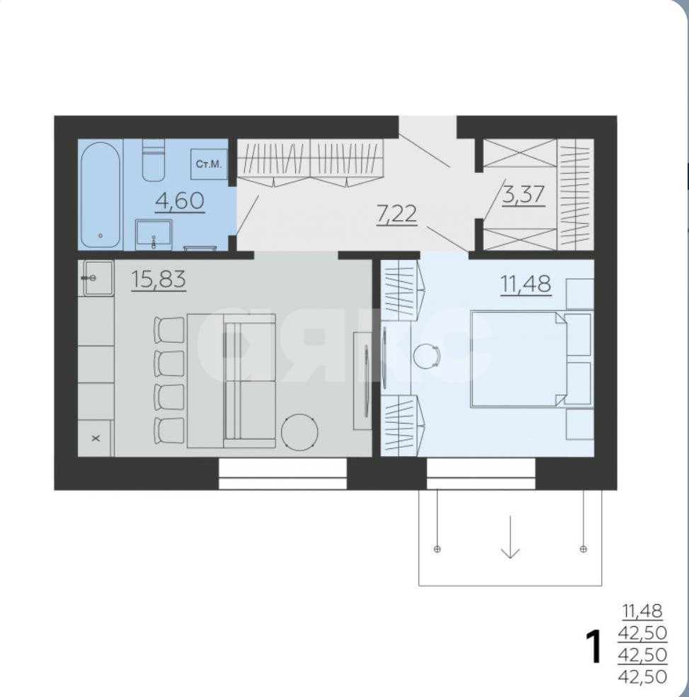 Фото №4: 1-комнатная квартира 42 м² - Ленино, клубный  Романово Сити, ул. Школьная, 1