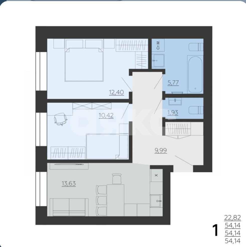 Фото №4: 2-комнатная квартира 54 м² - Ленино, клубный  Романово Сити, ул. Школьная, 1