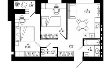 Фото №3: 2-комнатная квартира 57 м² - Липецк, мкр. Университетский, ул. Е.И. Замятина, 1