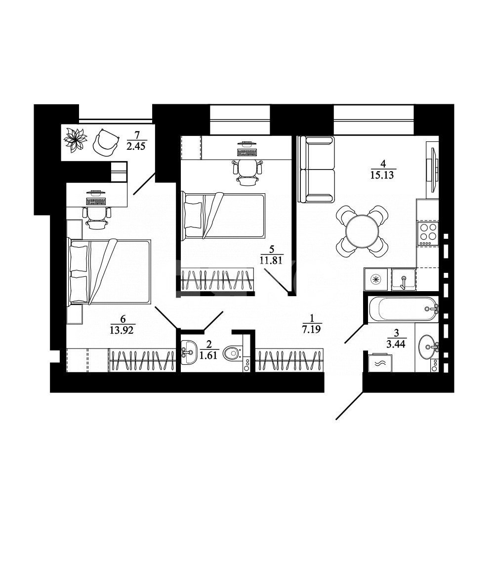 Фото №3: 2-комнатная квартира 57 м² - Липецк, Университетский, ул. Е.И. Замятина, 1