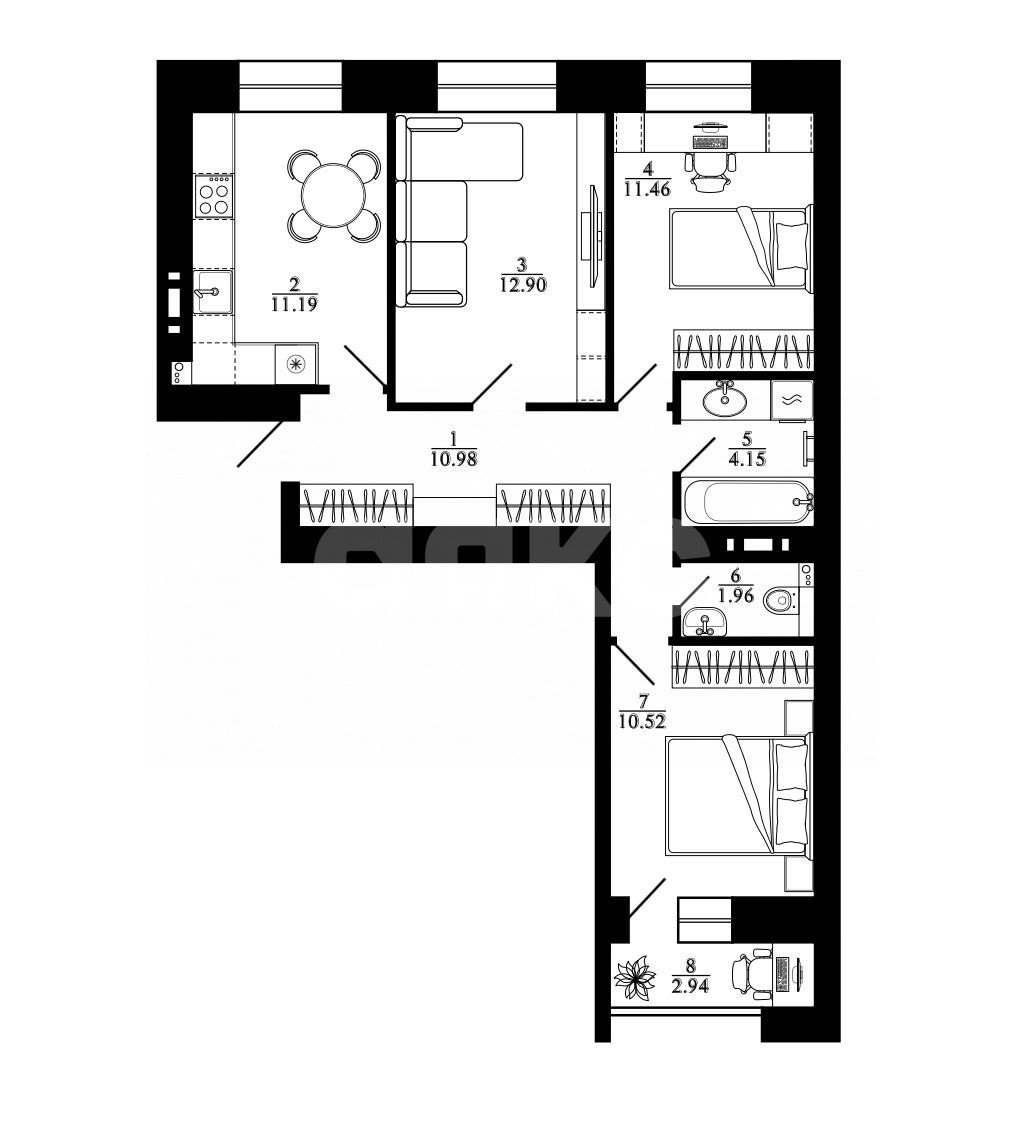 Фото №3: 3-комнатная квартира 68 м² - Липецк, Университетский, ул. Е.И. Замятина, 1