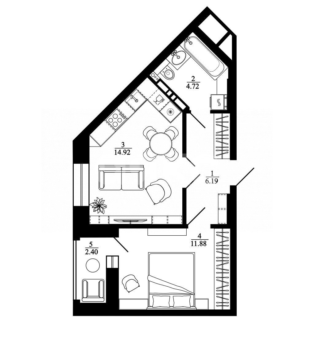 Фото №3: 1-комнатная квартира 41 м² - Липецк, Университетский, ул. Е.И. Замятина, 1
