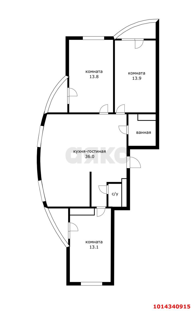 Фото №13: 3-комнатная квартира 82 м² - Краснодар, Краевая Клиническая Больница, ул. Домбайская, 6/2