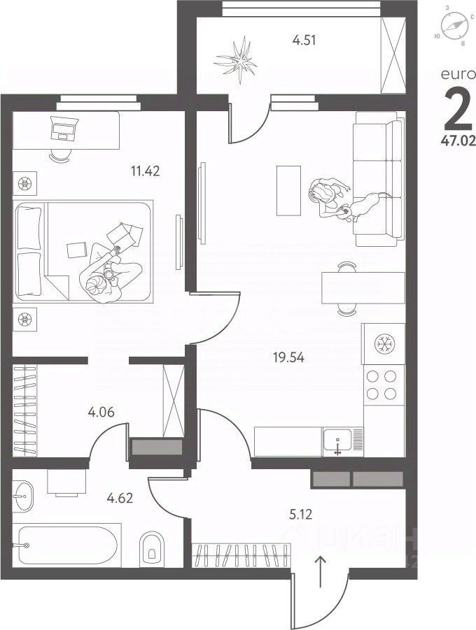 Фото №2: 2-комнатная квартира 47 м² - Липецк, Октябрьский округ, ул. Перова, 11