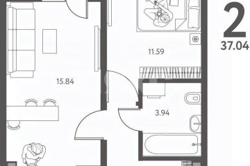 Фото №2: 2-комнатная квартира 37 м² - Липецк, мкр. Октябрьский округ, ул. Перова, 11
