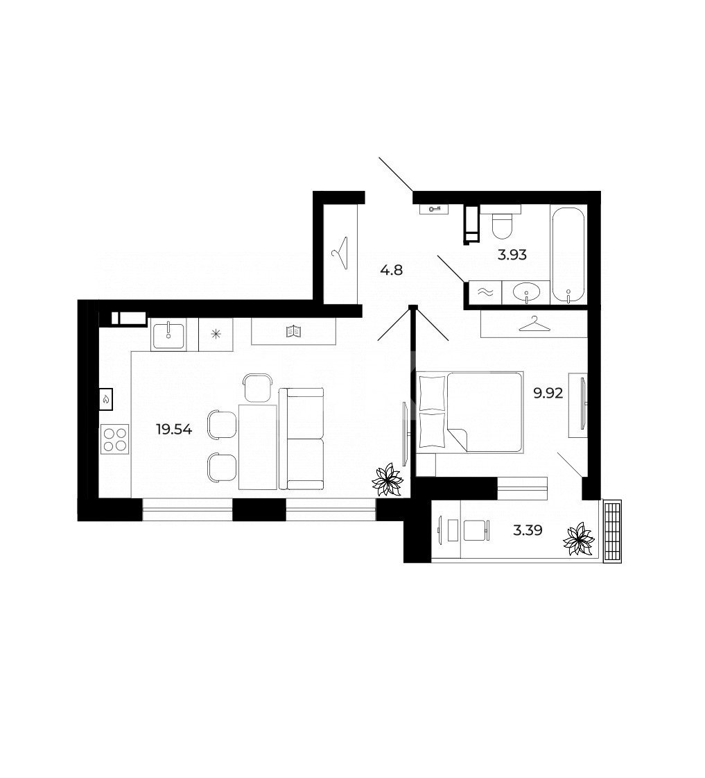 Фото №2: 1-комнатная квартира 41 м² - Липецк, ЖК Траектория, ул. Володи Бачурина, 4