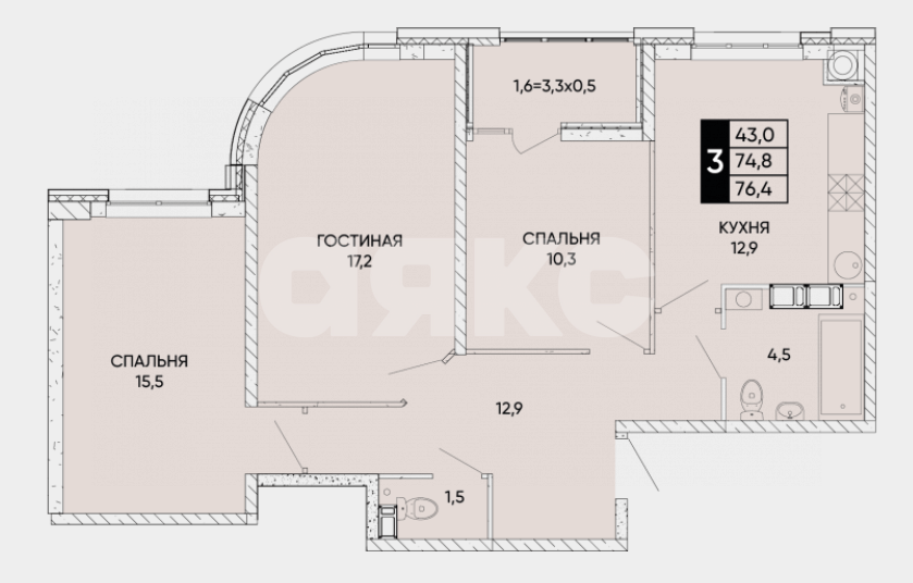 Фото №32: 3-комнатная квартира 78 м² - Ростов-на-Дону, жилой комплекс Левобережье, ул. Бориса Слюсаря, 15с1