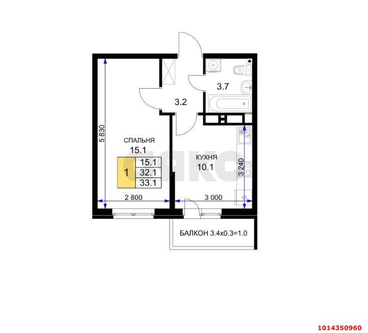 Фото №8: 1-комнатная квартира 35 м² - Краснодар, жилой комплекс Ракурс, ул. имени Героя Ростовского, 8к5
