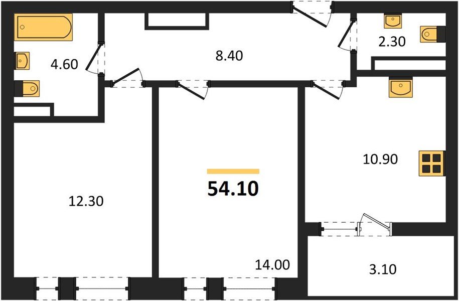 Фото №1: 2-комнатная квартира 54 м² - Краснодар, жилой комплекс Эрмитаж, 