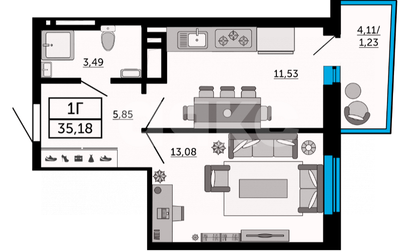 Фото №4: 1-комнатная квартира 35 м² - Ростов-на-Дону, жилой комплекс Донской Арбат, пр-кт Кировский, 89