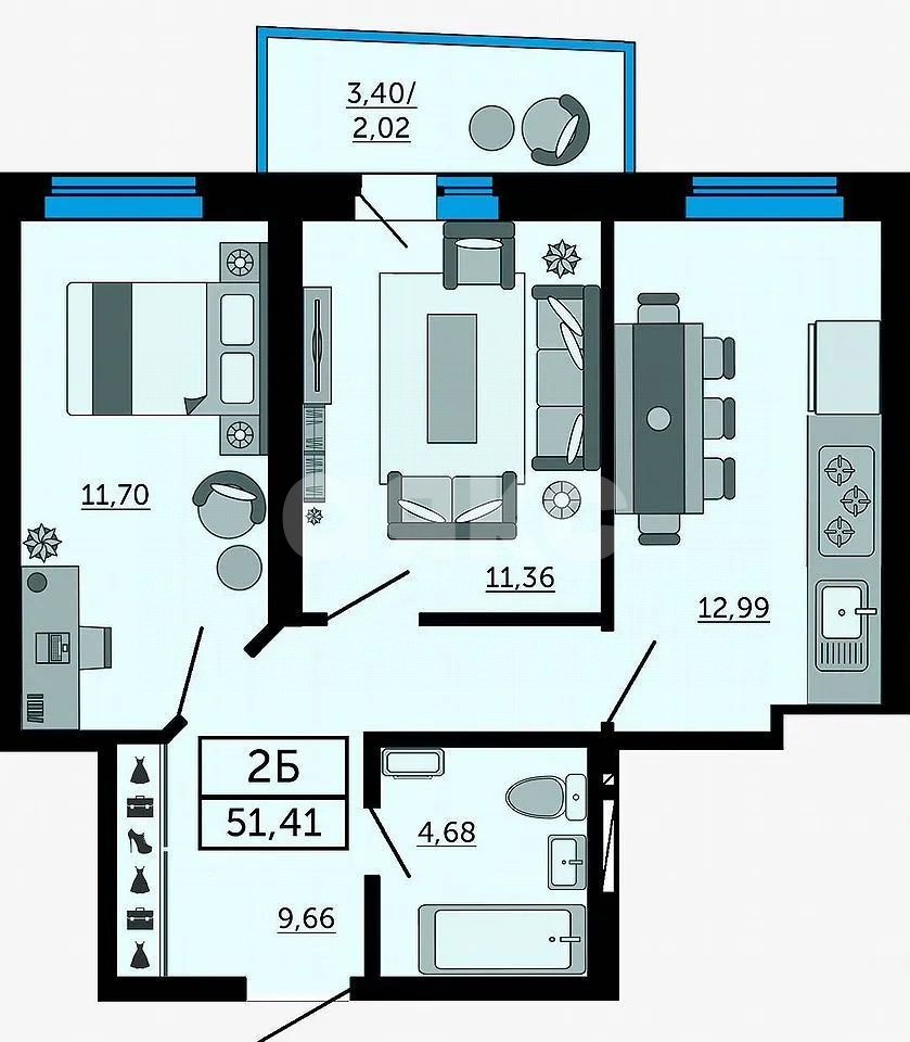 Фото №1: 2-комнатная квартира 53 м² - Ростов-на-Дону, жилой комплекс Донской Арбат, пр-кт Кировский, 89