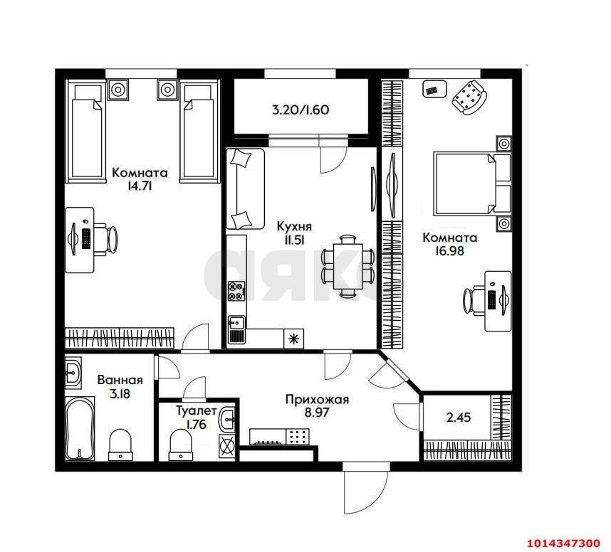 Фото №2: 2-комнатная квартира 64 м² - Краснодар, Завод Измерительных Приборов, ул. Зиповская, 38