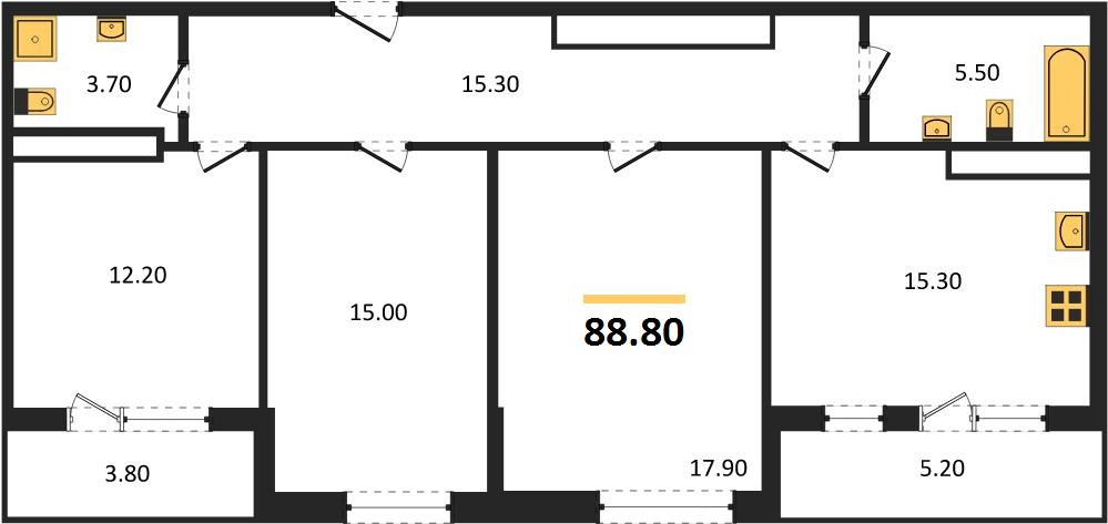 Фото №1: 3-комнатная квартира 88 м² - Краснодар, ЖК Все Свои Вип, 