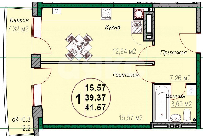 Фото №31: 1-комнатная квартира 41 м² - Горячий Ключ, Курортная Зона, ул. Ленина, 184к1