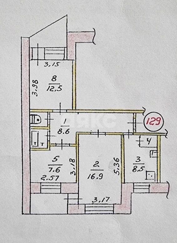 Фото №1: 3-комнатная квартира 62 м² - Симферополь, Киевский, ул. Бородина, 4