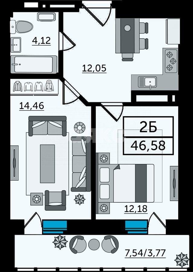 Фото №1: 2-комнатная квартира 46 м² - Ростов-на-Дону, Кировский, пр-кт Ворошиловский, 82/4