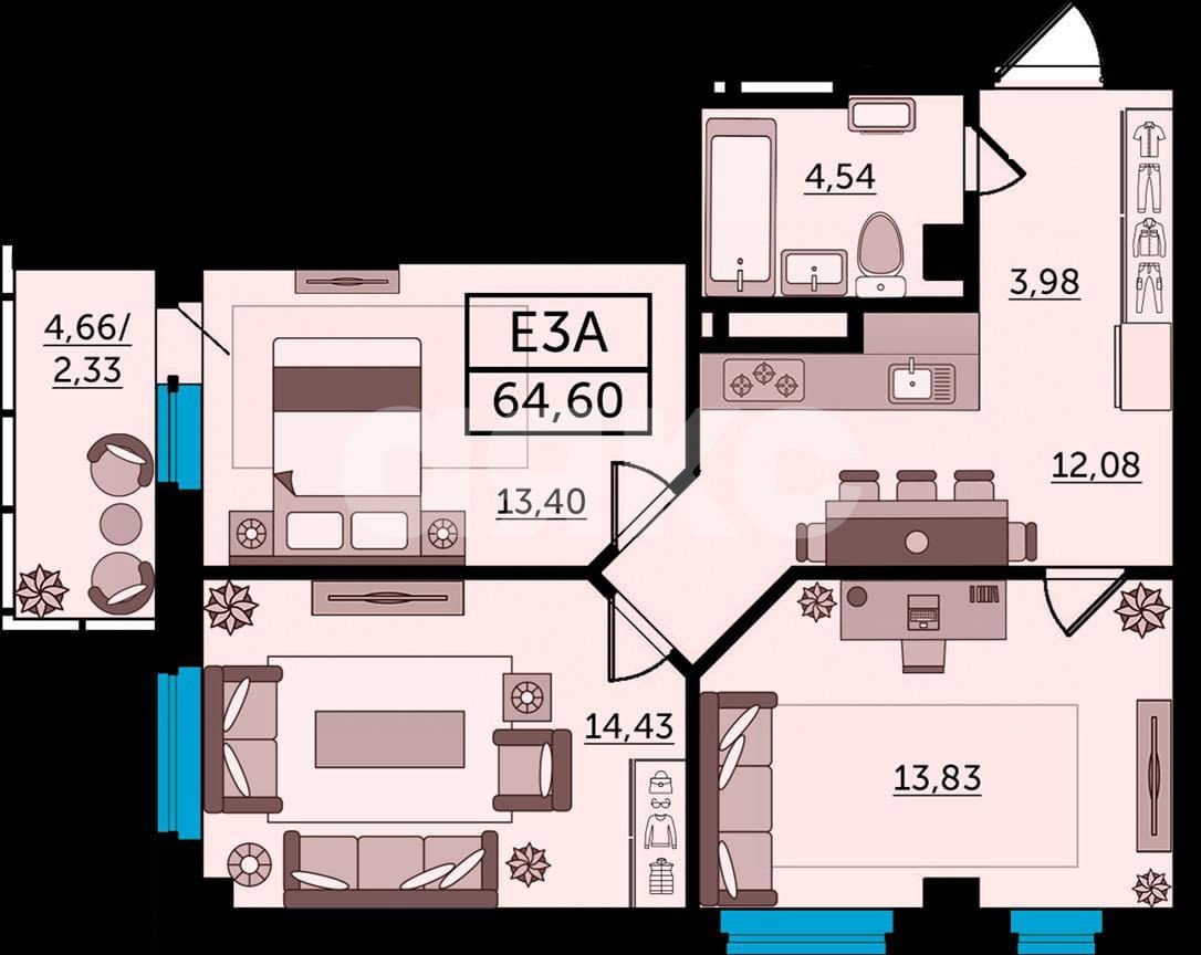 Фото №1: 3-комнатная квартира 65 м² - Ростов-на-Дону, Кировский, пр-кт Ворошиловский, 82/4