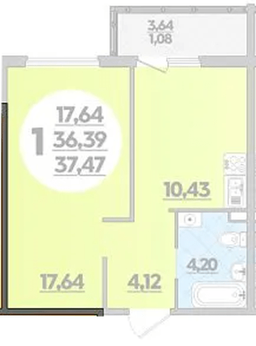 Фото №1: 1-комнатная квартира 37 м² - Краснодар, жилой комплекс Квартал № 6, Прикубанский внутригородской округ, ж/р Восточный