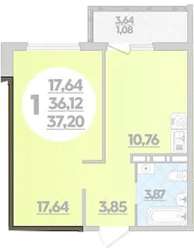 Фото №1: 1-комнатная квартира 37 м² - Краснодар, жилой комплекс Квартал № 6, Прикубанский внутригородской округ, ж/р Восточный