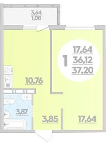 Фото №1: 1-комнатная квартира 37 м² - Краснодар, жилой комплекс Квартал № 6, Прикубанский внутригородской округ, ж/р Восточный
