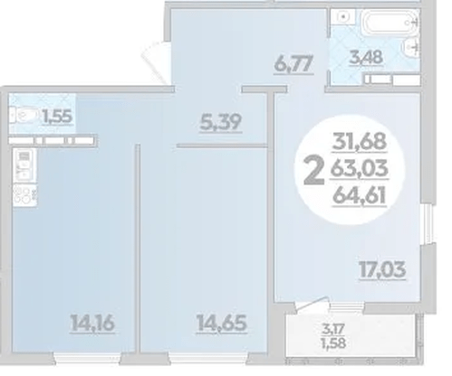 Фото №1: 2-комнатная квартира 64 м² - Краснодар, жилой комплекс Квартал № 6, Прикубанский внутригородской округ, ж/р Восточный