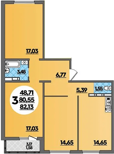 Фото №1: 3-комнатная квартира 82 м² - Краснодар, жилой комплекс Квартал № 6, Прикубанский внутригородской округ, ж/р Восточный