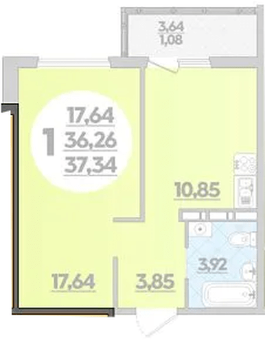 Фото №1: 1-комнатная квартира 37 м² - Краснодар, жилой комплекс Квартал № 6, Прикубанский внутригородской округ, ж/р Восточный