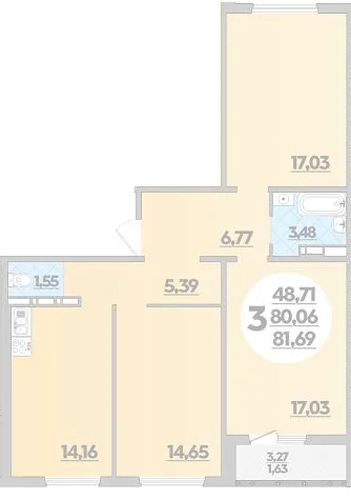 Фото №1: 3-комнатная квартира 81 м² - Краснодар, жилой комплекс Квартал № 6
