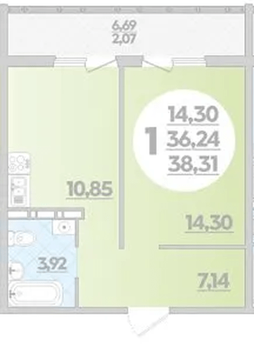Фото №1: 1-комнатная квартира 38 м² - Краснодар, жилой комплекс Квартал № 6