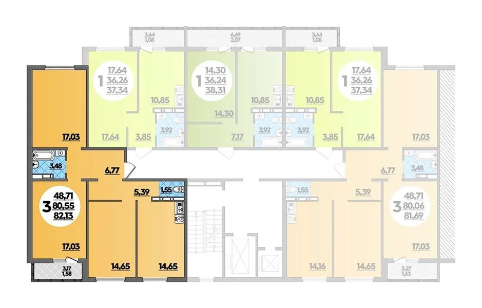 Фото №8: 3-комнатная квартира 82 м² - Краснодар, жилой комплекс Квартал № 6, Прикубанский внутригородской округ, ж/р Восточный