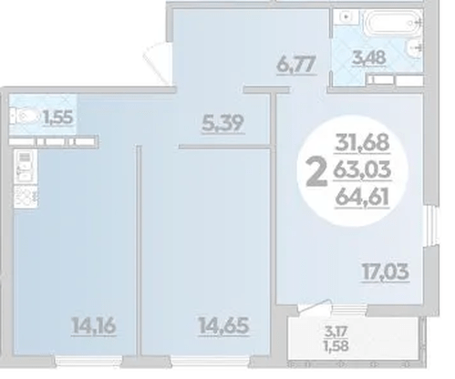 Фото №1: 2-комнатная квартира 64 м² - Краснодар, жилой комплекс Квартал № 6