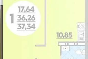 Фото №1: 1-комнатная квартира 37 м² - Краснодар, мкр. жилой комплекс Квартал № 6, 