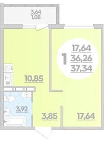 Фото №1: 1-комнатная квартира 37 м² - Краснодар, жилой комплекс Квартал № 6, 