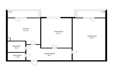 Фото №1: 2-комнатная квартира 54 м² - Адыгейск, ул. Эдепсукайская, 1/6