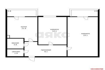 Фото №1: 2-комнатная квартира 60 м² - Адыгейск, ул. Эдепсукайская, 1/6