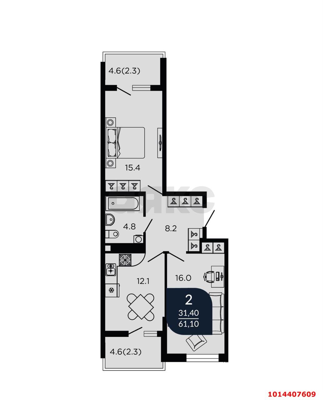 Фото №13: 2-комнатная квартира 61 м² - Краснодар, жилой комплекс Отражение, ул. Конгрессная, 41