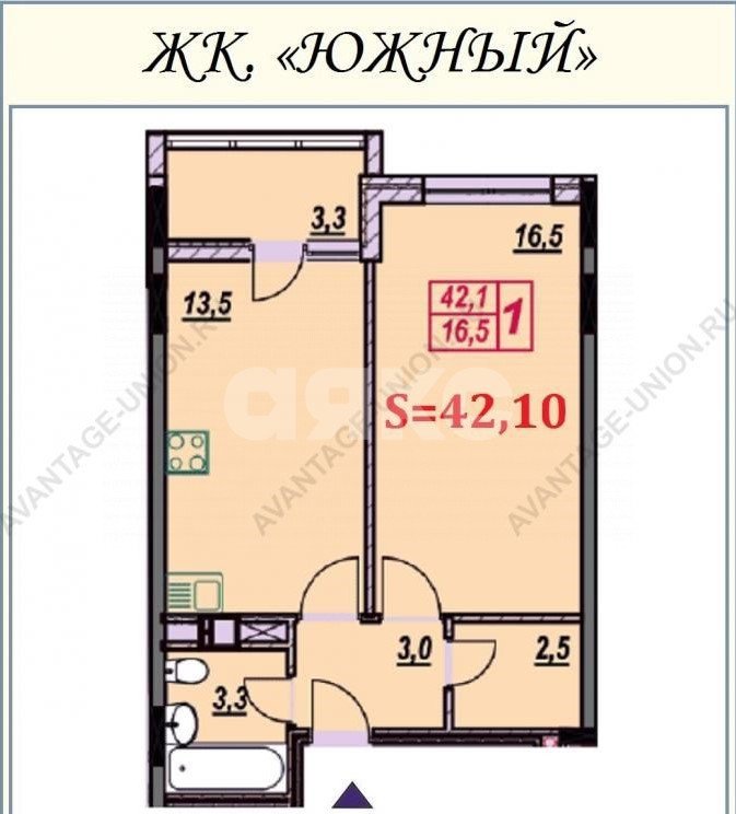 Фото №14: 1-комнатная квартира 42 м² - Анапа, жилой комплекс Южный, ул. Ленина, 180Ак14