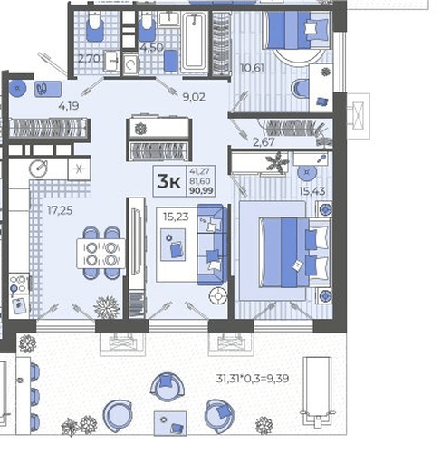Фото №1: 3-комнатная квартира 89 м² - Тихорецк, ЖК Высочество, ул. Калинина, 114