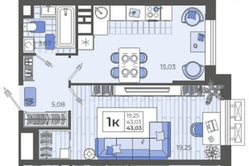Фото №1: 1-комнатная квартира 43 м² - Тихорецк, мкр. ЖК Высочество, ул. Калинина, 114
