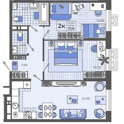 Фото №1: 2-комнатная квартира 72 м² - Тихорецк, ул. Калинина, 114
