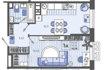 Фото №1: 1-комнатная квартира 45 м² - Тихорецк, мкр. ЖК Высочество, ул. Калинина, 114