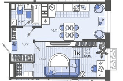 Фото №1: 1-комнатная квартира 45 м² - Тихорецк, ЖК Высочество, ул. Калинина, 114