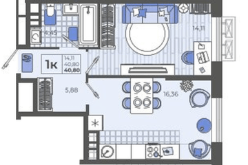 Фото №1: 1-комнатная квартира 40 м² - Тихорецк, мкр. ЖК Высочество, ул. Калинина, 114